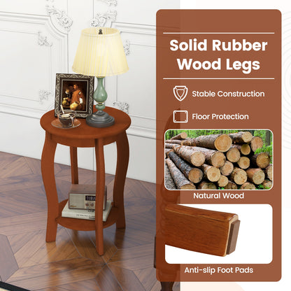 Set of 2 15 Inch 2-Tier Round End Table with Storage Shelf, Walnut End & Side Tables at Gallery Canada