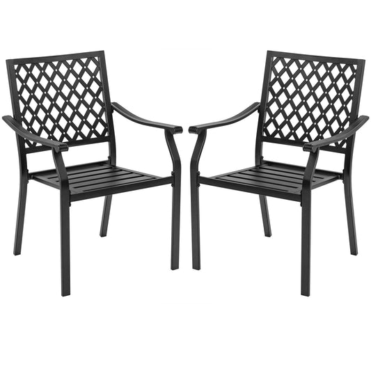 Set of 2 Patio Dining Chairs with Curved Armrests and Reinforced Steel Frame, Black - Gallery Canada