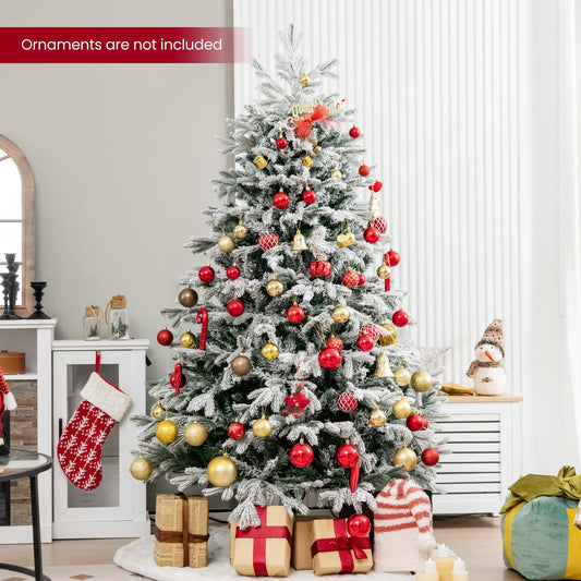 4.5/6/7 FT Artificial Pre-Lit Christmas Tree Hinged Xmas Tree with Warm White LED lights-6 ft, White - Gallery Canada