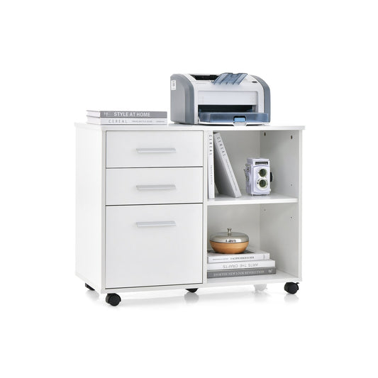 3-Drawer Mobile Lateral File Cabinet Printer Stand, White