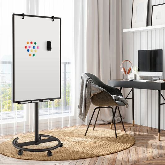 Height-Adjustable Mobile Whiteboard with Round Stand Paper Clips, Black Home Office Black at Gallery Canada
