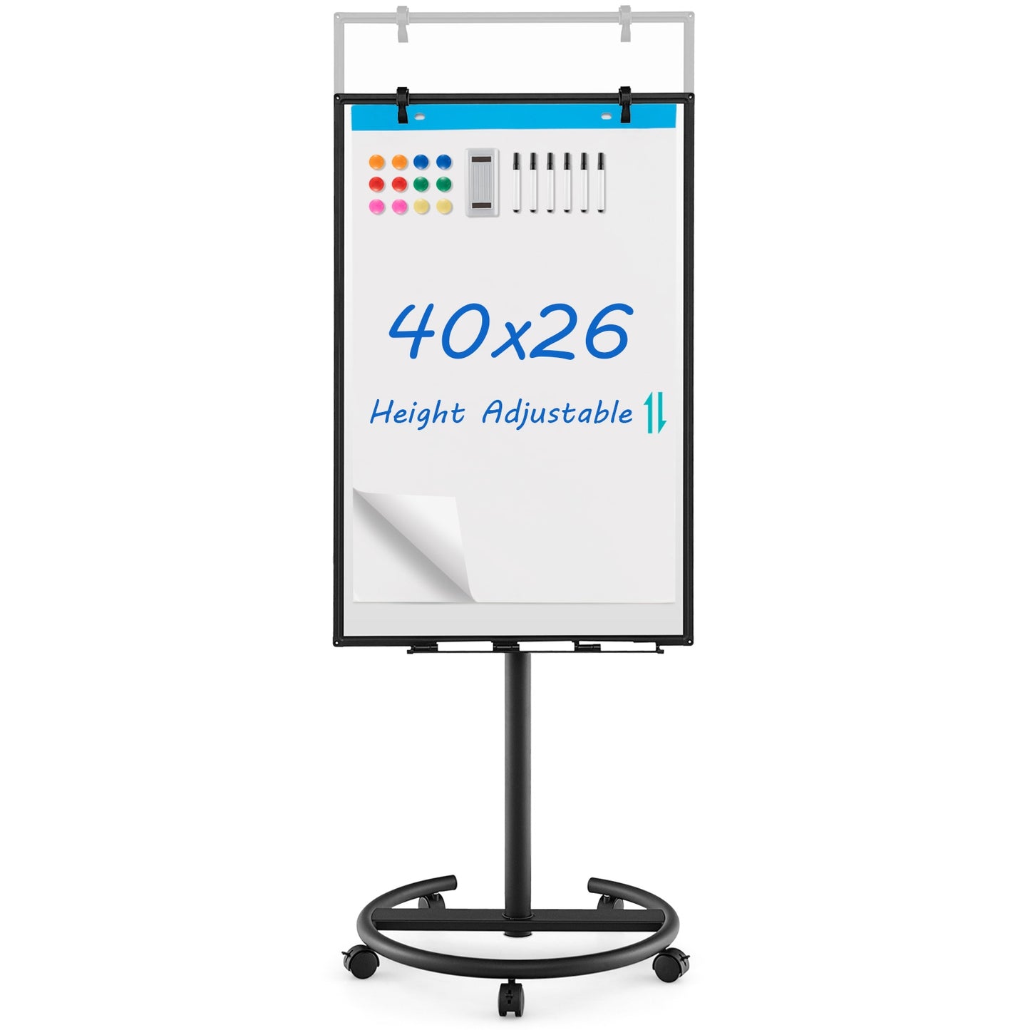 Height-Adjustable Mobile Whiteboard with Round Stand Paper Clips, Black Home Office at Gallery Canada