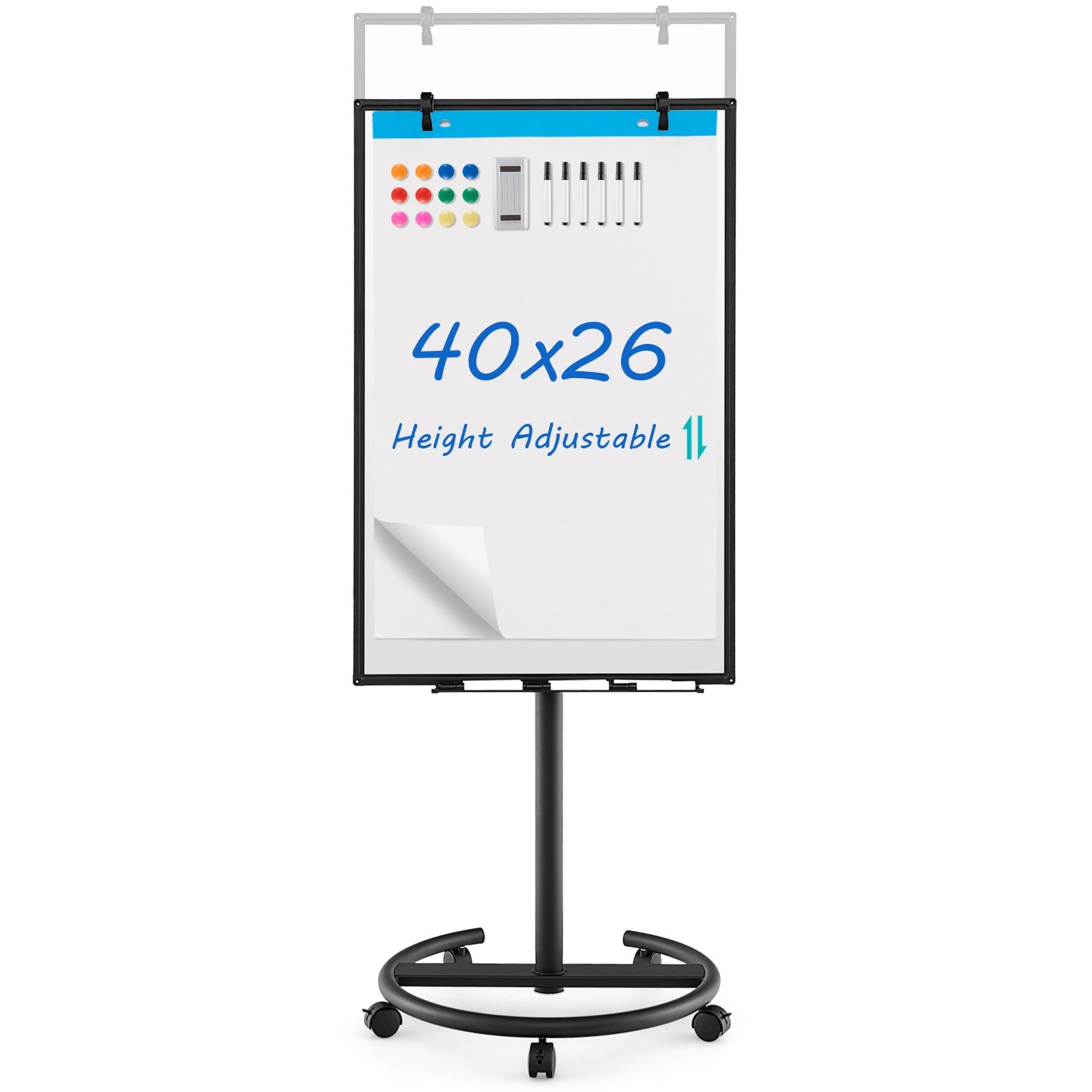 Height-Adjustable Mobile Whiteboard with Round Stand Paper Clips, Black Home Office at Gallery Canada