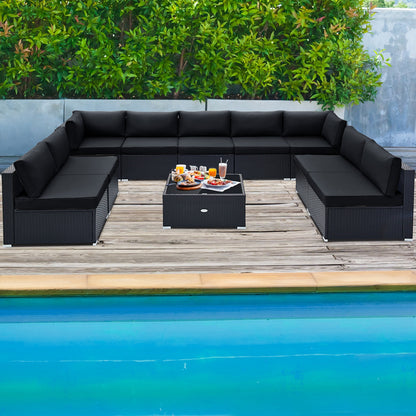10 Piece Outdoor Wicker Conversation Set, Black Patio Conversation Sets at Gallery Canada