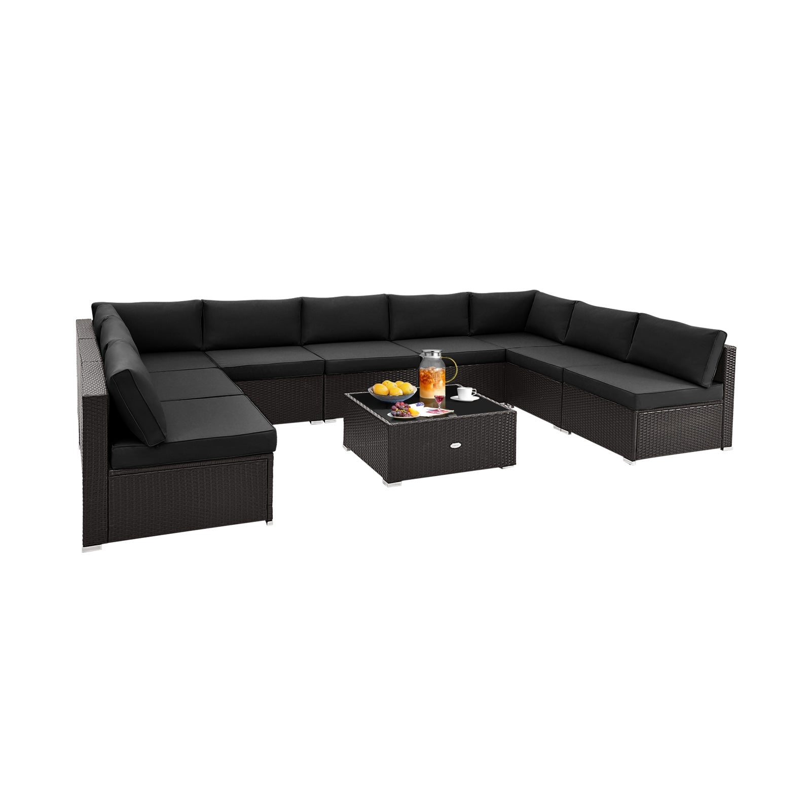 10 Piece Outdoor Wicker Conversation Set, Black Patio Conversation Sets Black at Gallery Canada