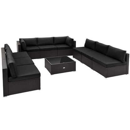 10 Piece Outdoor Wicker Conversation Set, Black Patio Conversation Sets at Gallery Canada