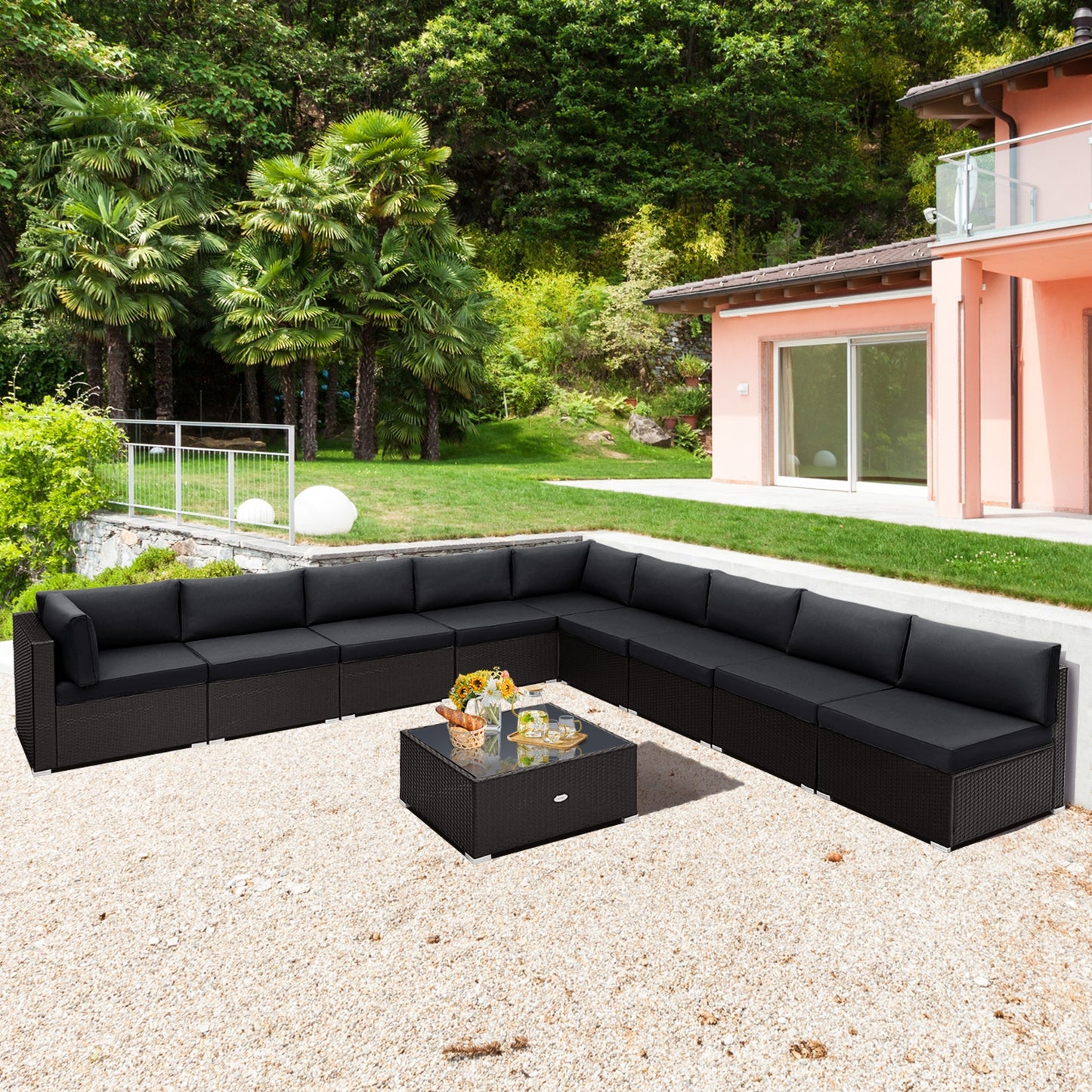 10 Piece Outdoor Wicker Conversation Set, Black Patio Conversation Sets at Gallery Canada