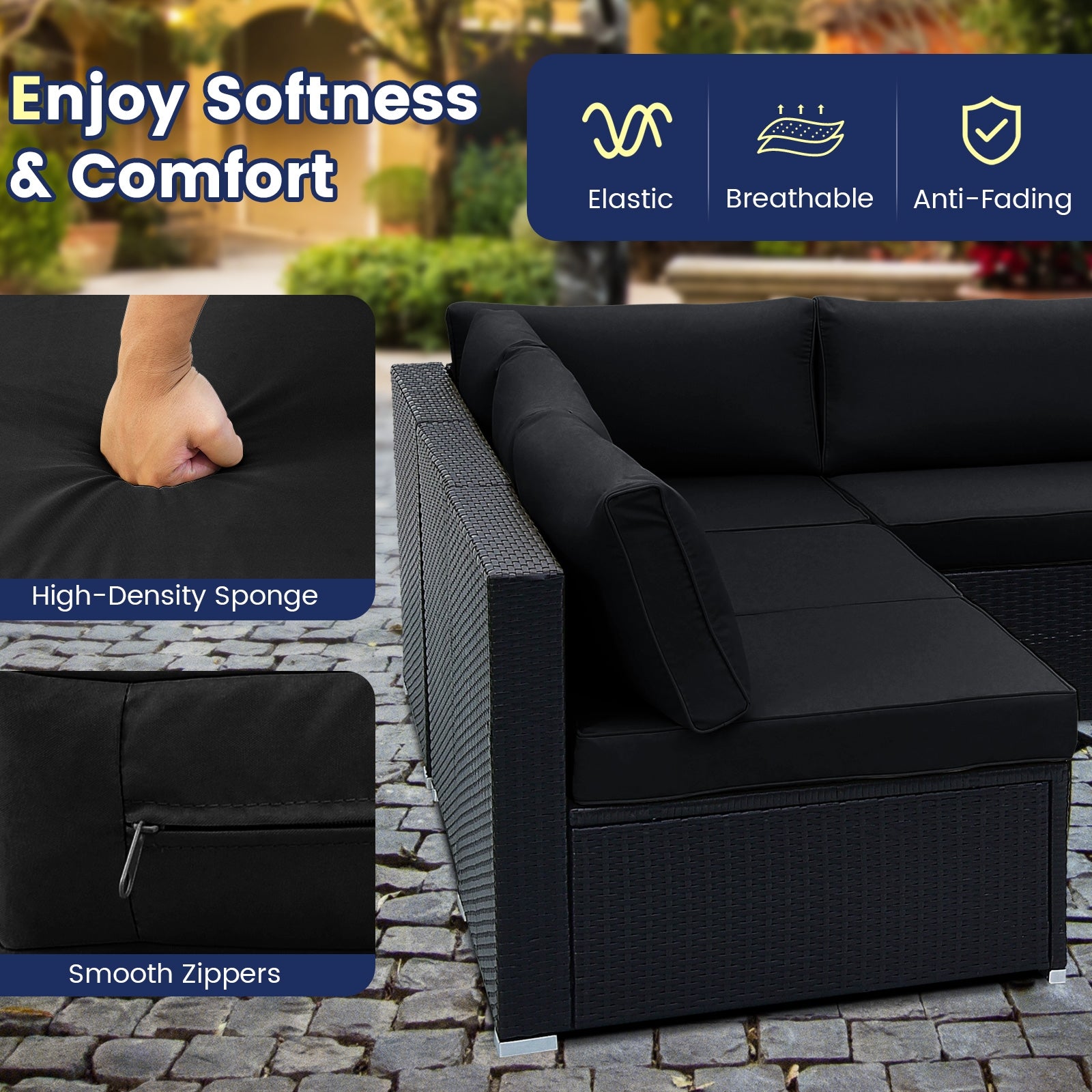 10 Piece Outdoor Wicker Conversation Set, Black Patio Conversation Sets at Gallery Canada