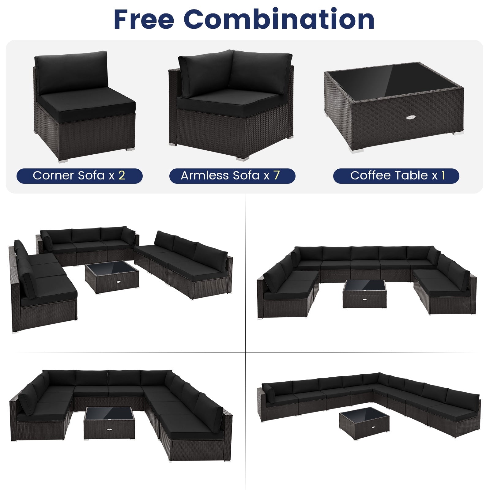 10 Piece Outdoor Wicker Conversation Set, Black Patio Conversation Sets at Gallery Canada
