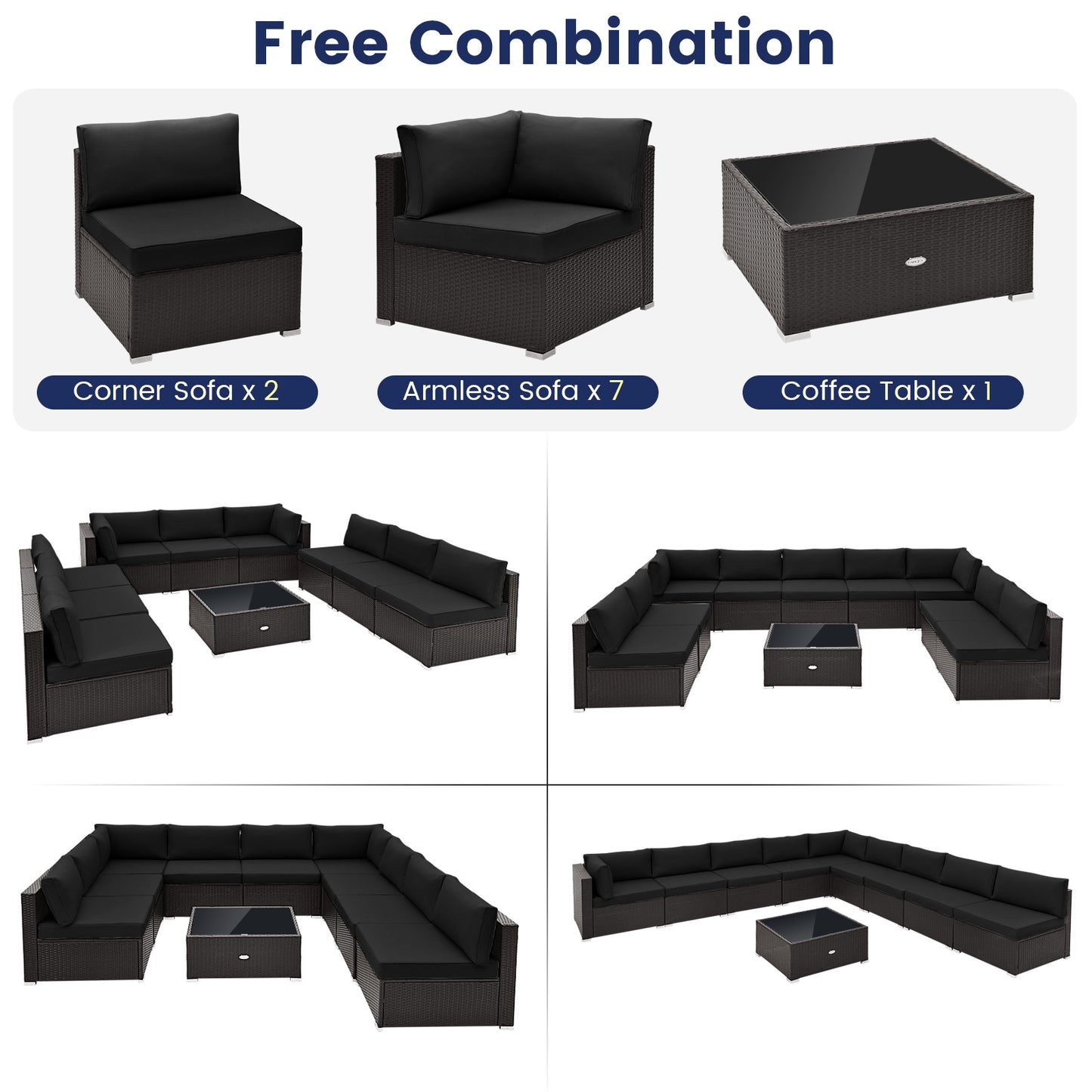 10 Piece Outdoor Wicker Conversation Set, Black Patio Conversation Sets at Gallery Canada