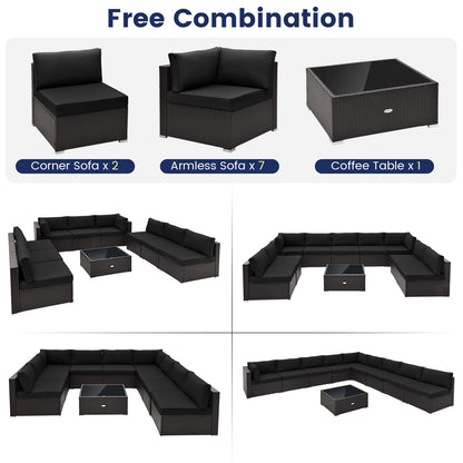 10 Piece Outdoor Wicker Conversation Set, Black Patio Conversation Sets at Gallery Canada