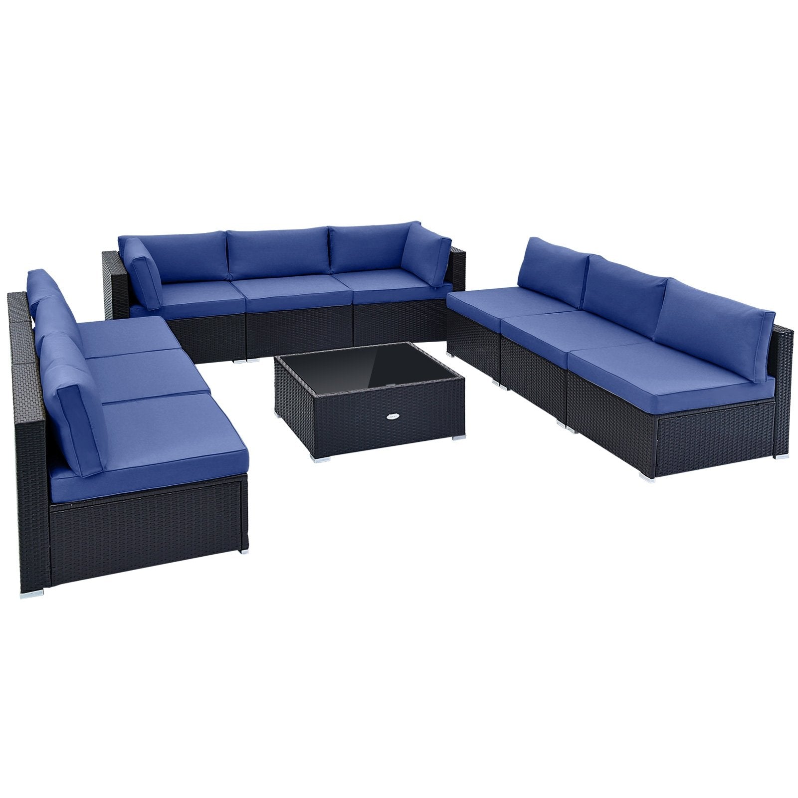 10 Piece Outdoor Wicker Conversation Set with Seat and Back Cushions, Navy Patio Conversation Sets at Gallery Canada