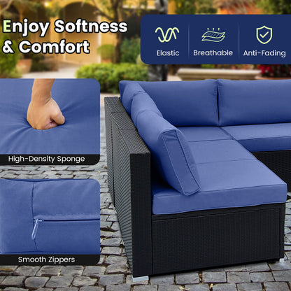 10 Piece Outdoor Wicker Conversation Set with Seat and Back Cushions, Navy Patio Conversation Sets at Gallery Canada