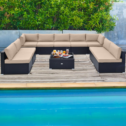 10 Piece Outdoor Wicker Conversation Set with Seat and Back Cushions, Beige Patio Conversation Sets at Gallery Canada