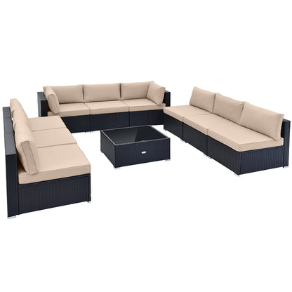 10 Piece Outdoor Wicker Conversation Set with Seat and Back Cushions, Beige Patio Conversation Sets at Gallery Canada