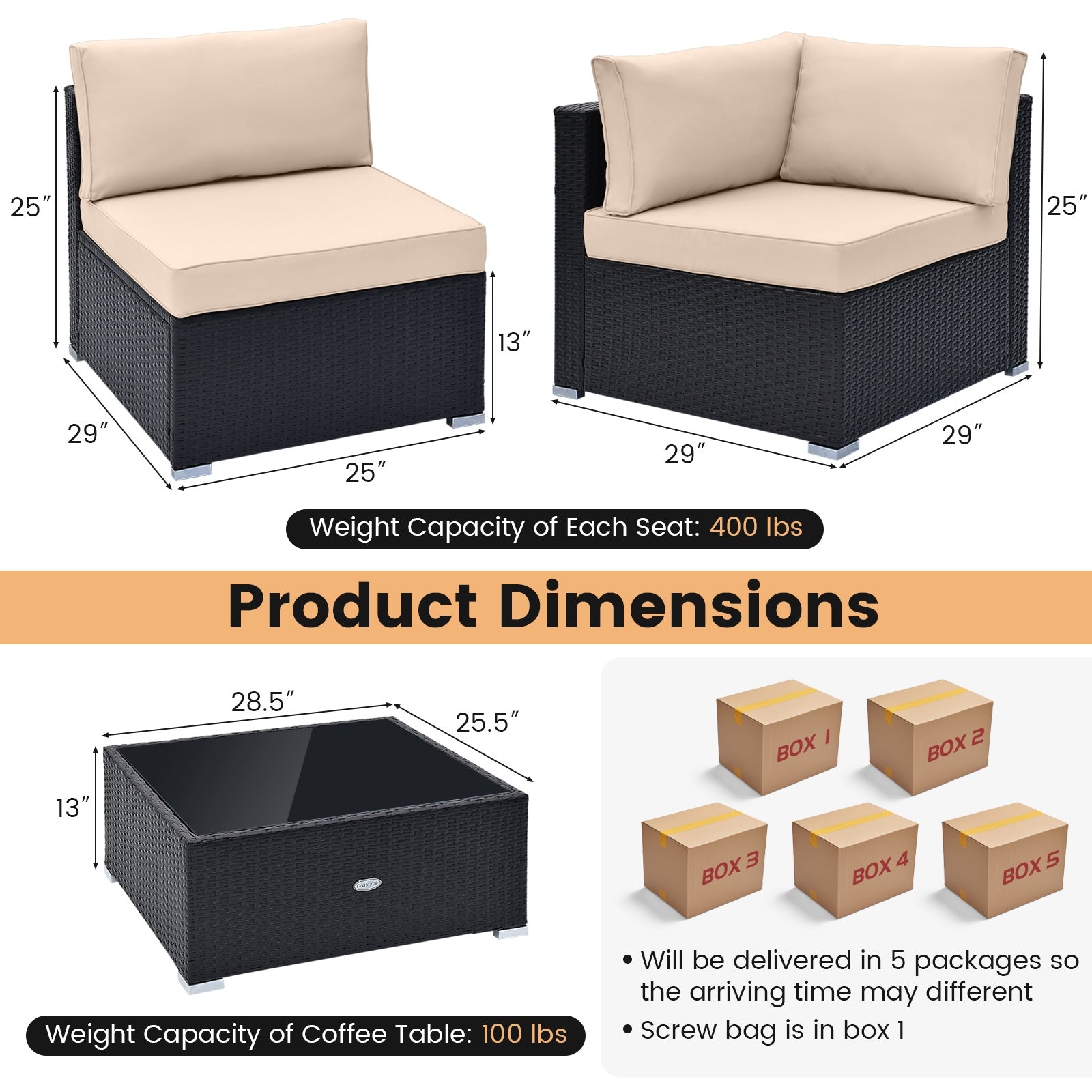 10 Piece Outdoor Wicker Conversation Set with Seat and Back Cushions, Beige Patio Conversation Sets at Gallery Canada