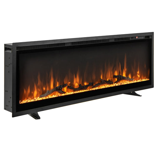 50 Inches Electric Fireplace, In-Wall Recessed, Remote Control, Adjustable Color, Black