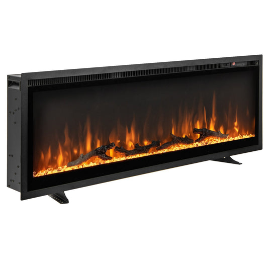 50 Inches Electric Fireplace in-Wall Recessed with Remote Control and Adjustable Color and Brightness-50 inches, Black - Gallery Canada