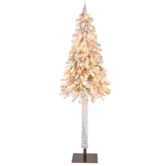 6 Feet Pre-Lit Slim Pencil Christmas Tree Snow Flocked Xmas Decor, White - Gallery Canada