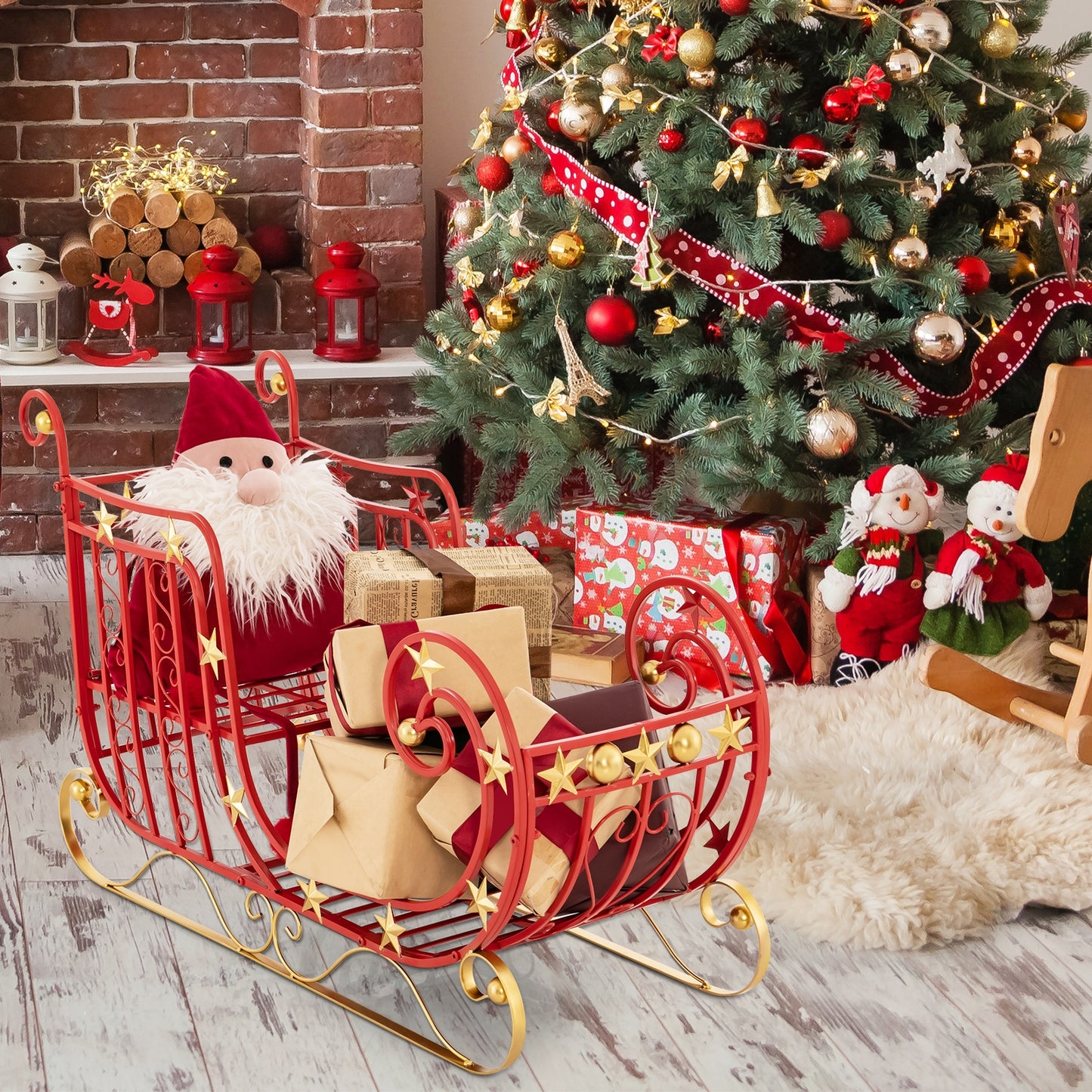 Metal Christmas Santa Sleigh, Large Cargo Area For Gifts, Red Christmas Decor & Accessories at Gallery Canada