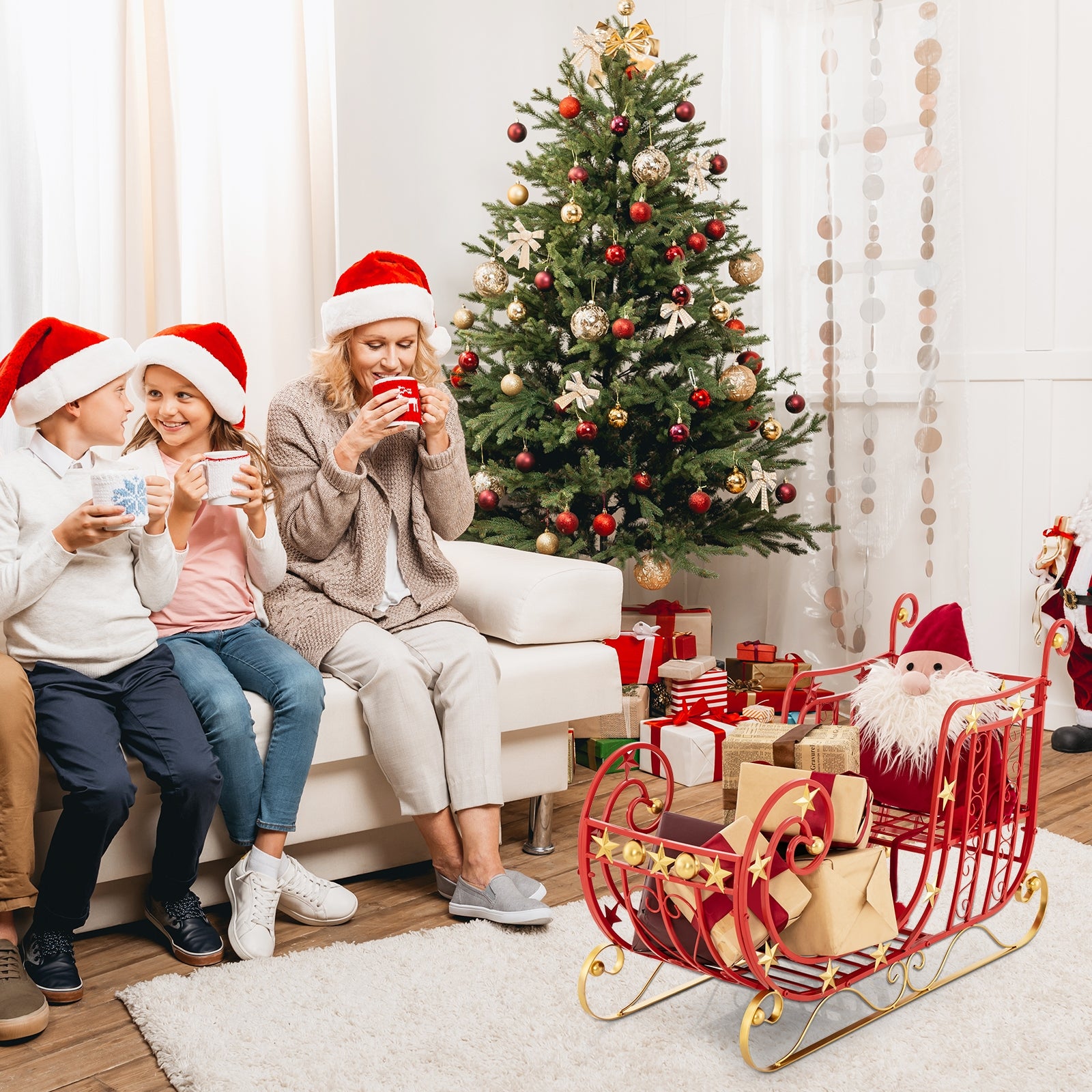 Metal Christmas Santa Sleigh, Large Cargo Area For Gifts, Red Christmas Decor & Accessories at Gallery Canada