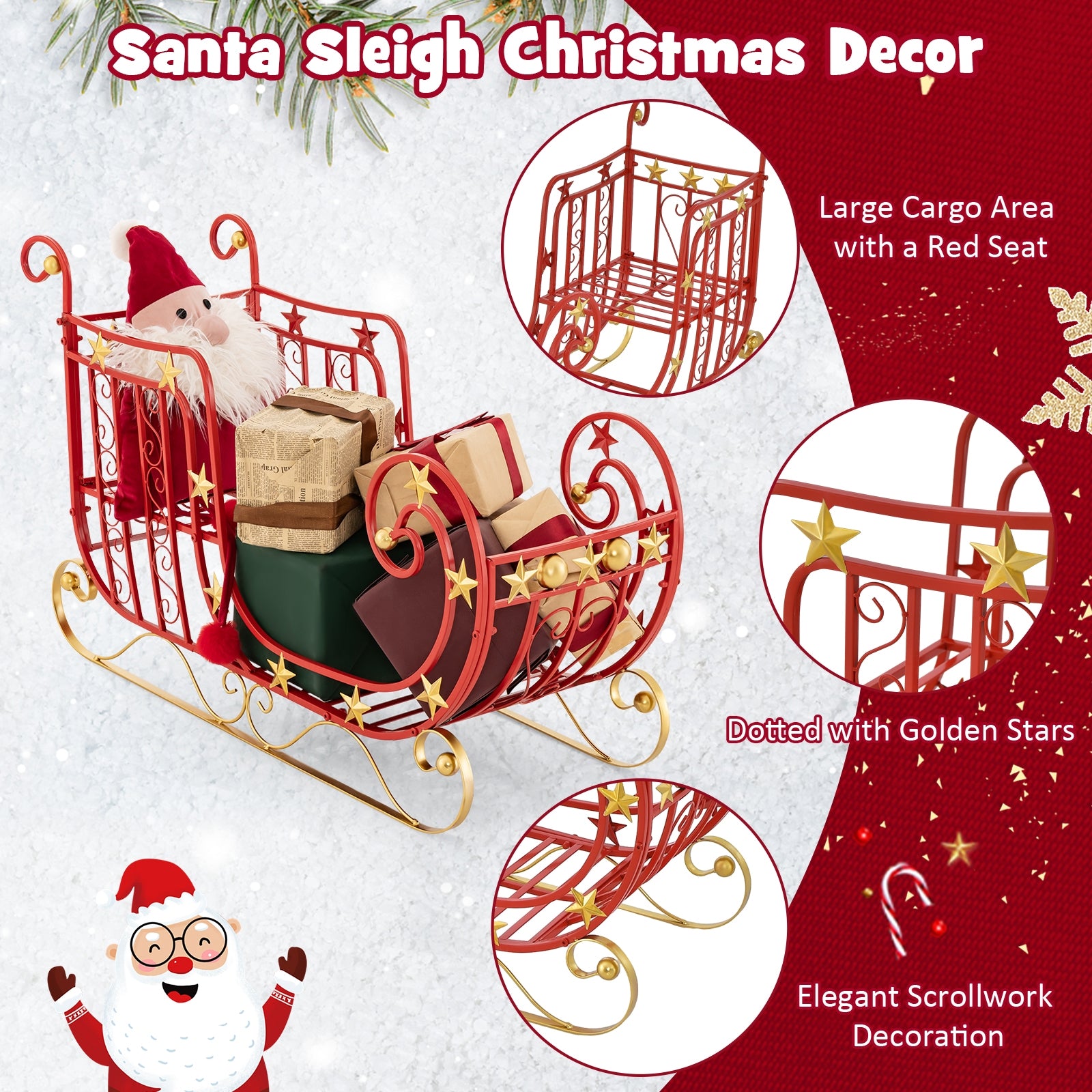 Metal Christmas Santa Sleigh, Large Cargo Area For Gifts, Red Christmas Decor & Accessories at Gallery Canada