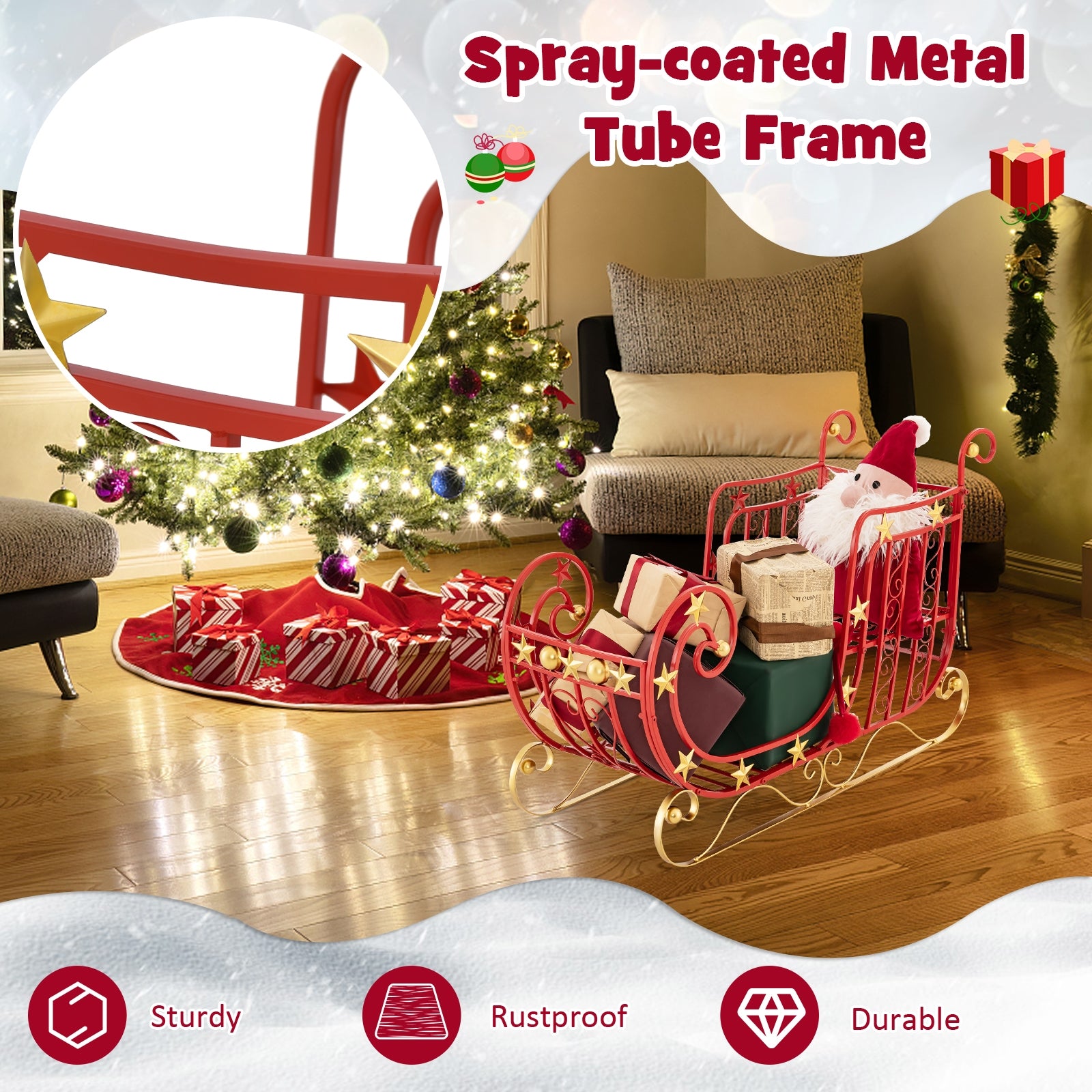Metal Christmas Santa Sleigh, Large Cargo Area For Gifts, Red Christmas Decor & Accessories at Gallery Canada