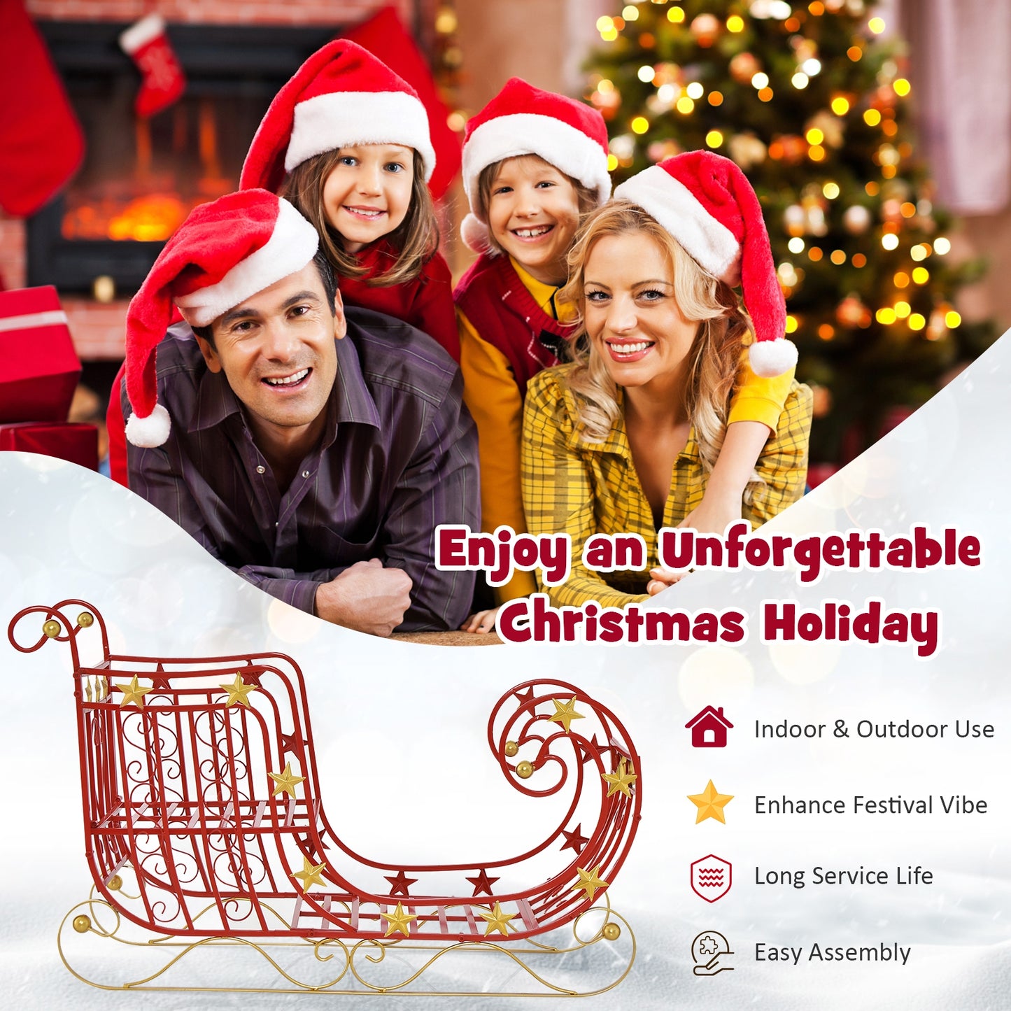 Metal Christmas Santa Sleigh, Large Cargo Area For Gifts, Red Christmas Decor & Accessories at Gallery Canada