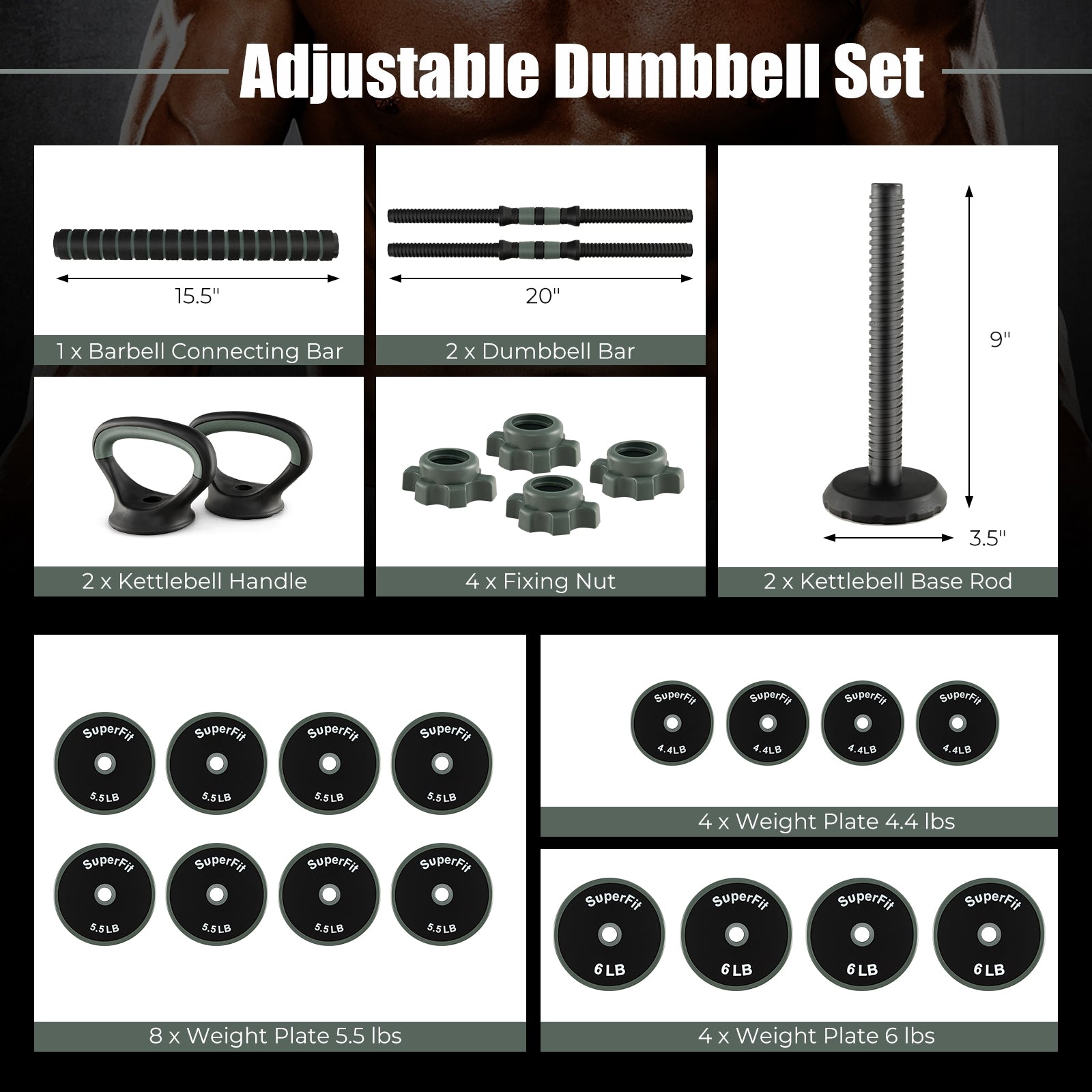 4 In 1 Adjustable Weight Dumbbell Set, Black Dumbbells at Gallery Canada