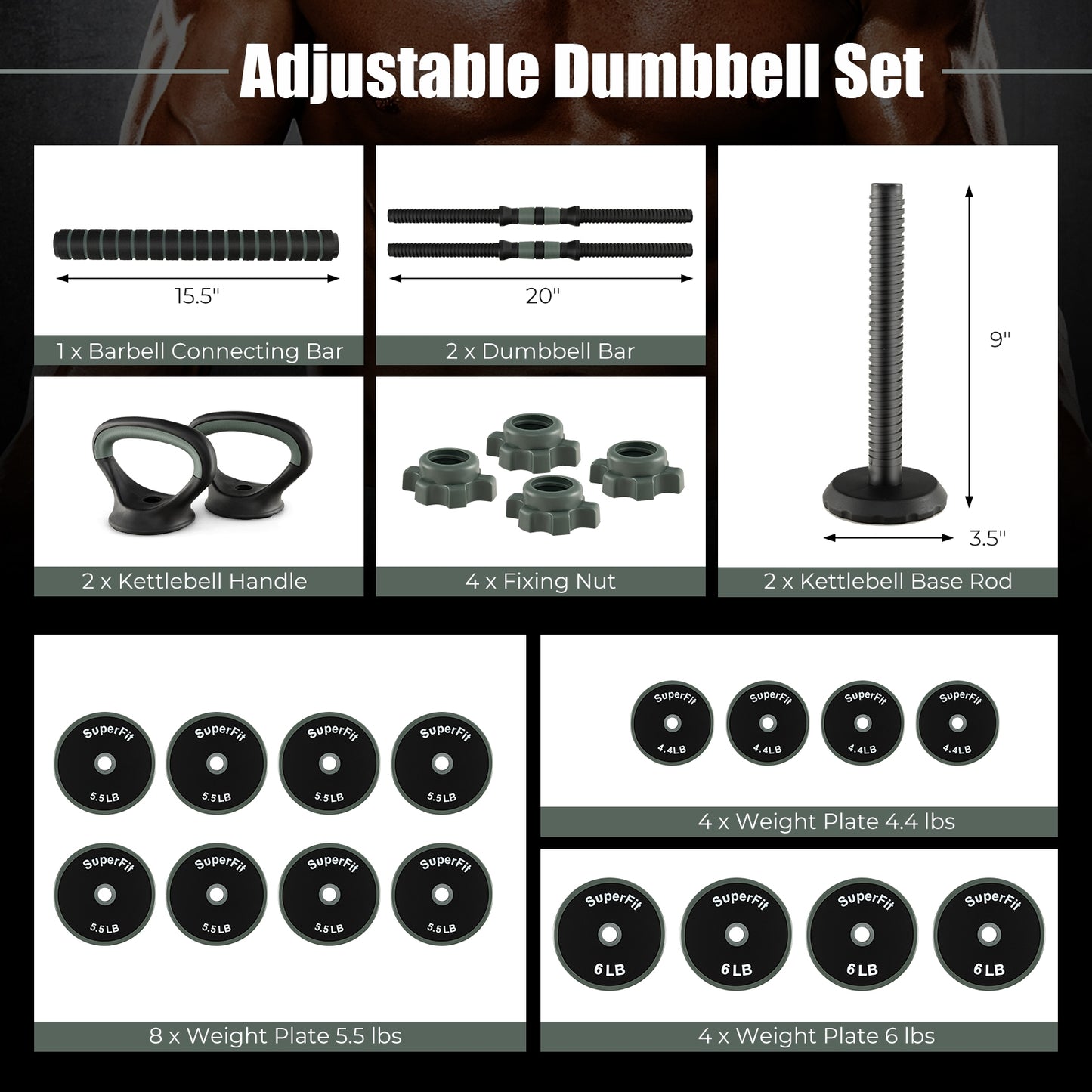 4 In 1 Adjustable Weight Dumbbell Set, Black Dumbbells at Gallery Canada