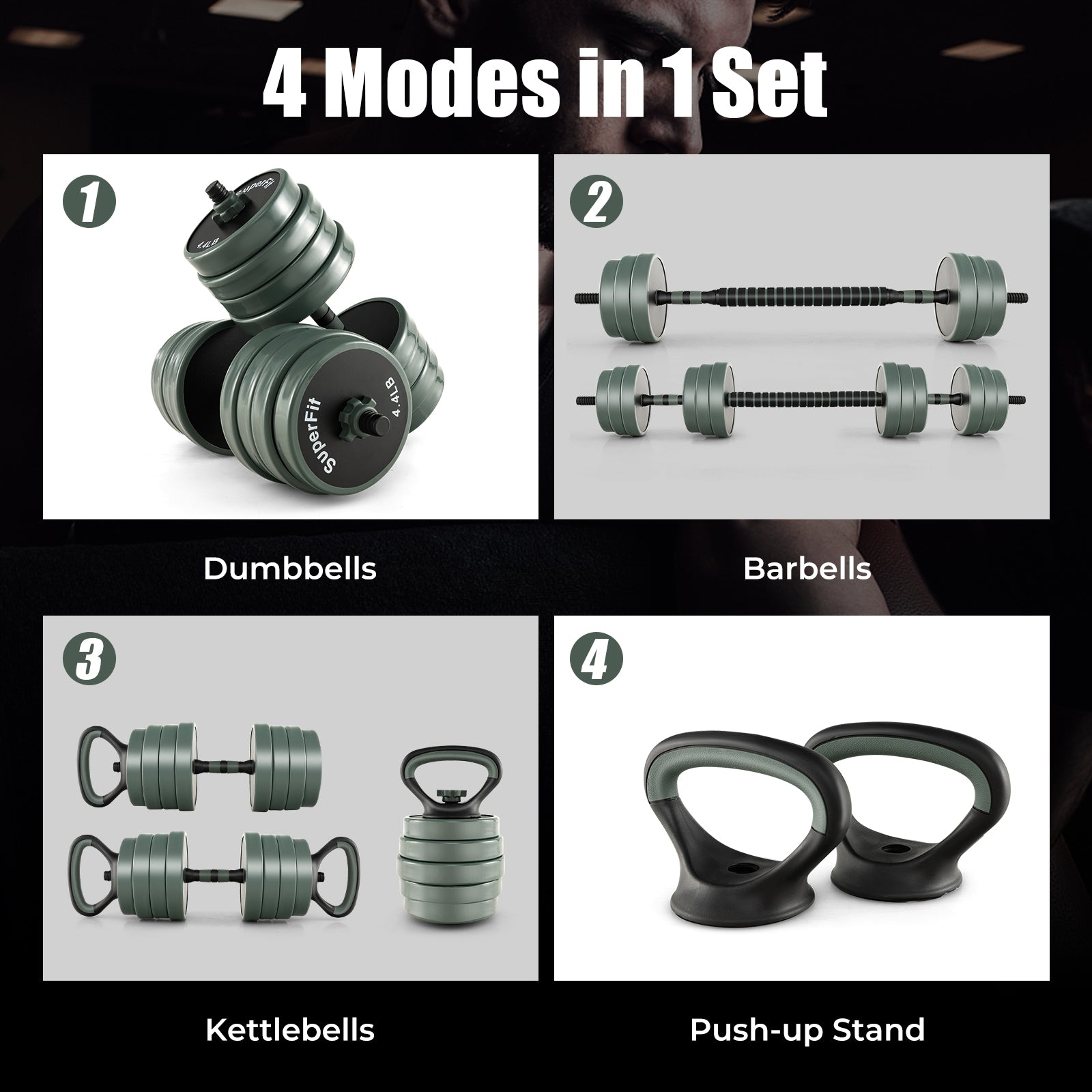 4 In 1 Adjustable Weight Dumbbell Set, Black Dumbbells at Gallery Canada