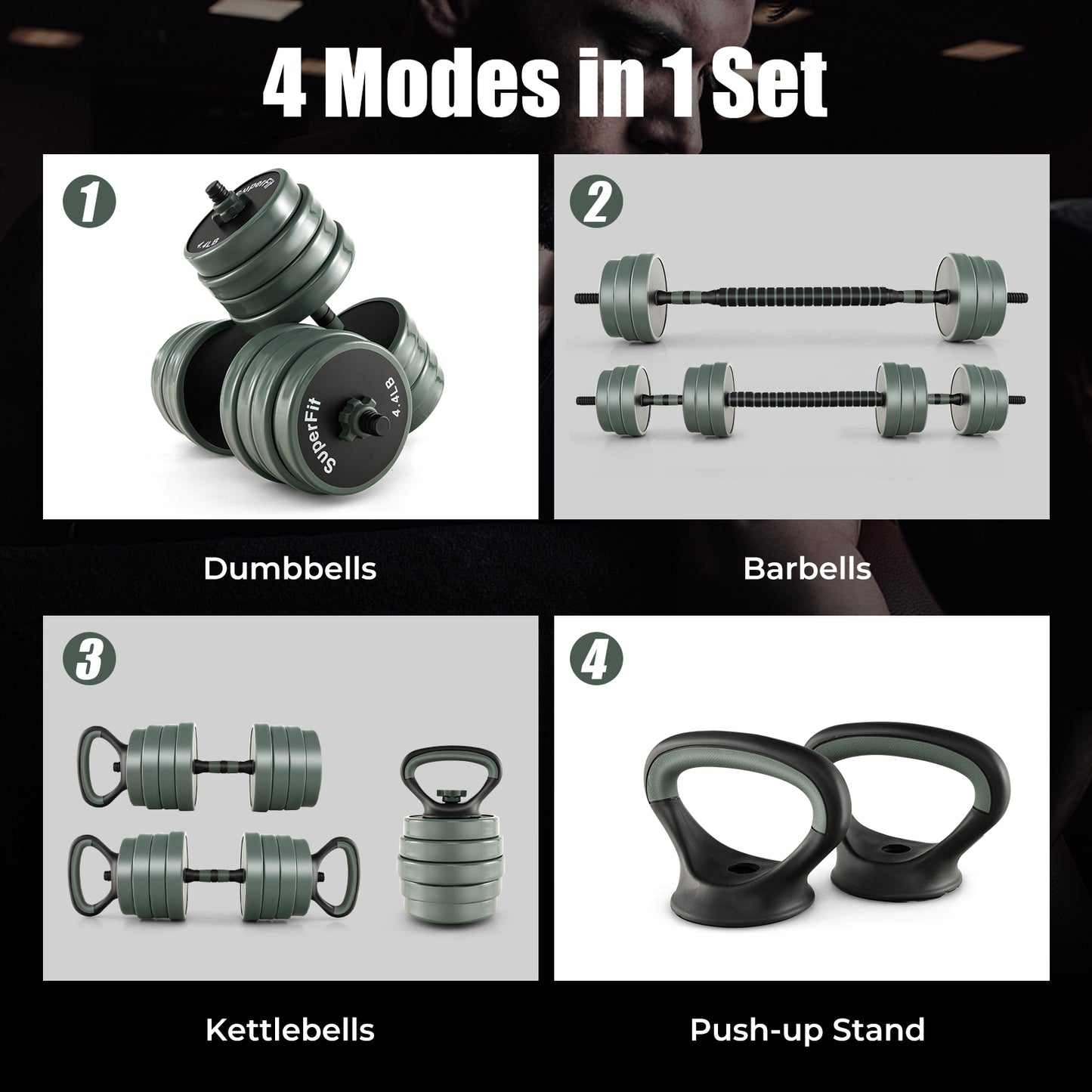 4 In 1 Adjustable Weight Dumbbell Set, Black Dumbbells at Gallery Canada