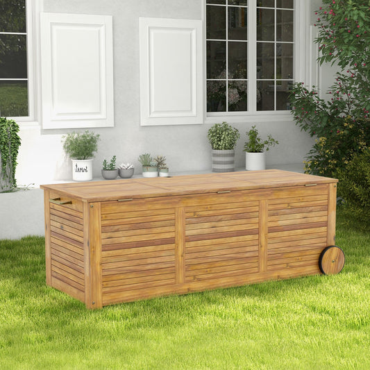 Rolling Patio Wooden Deck Box with 2 Wheelsand Side Handle for Outdoor, Natural - Gallery Canada