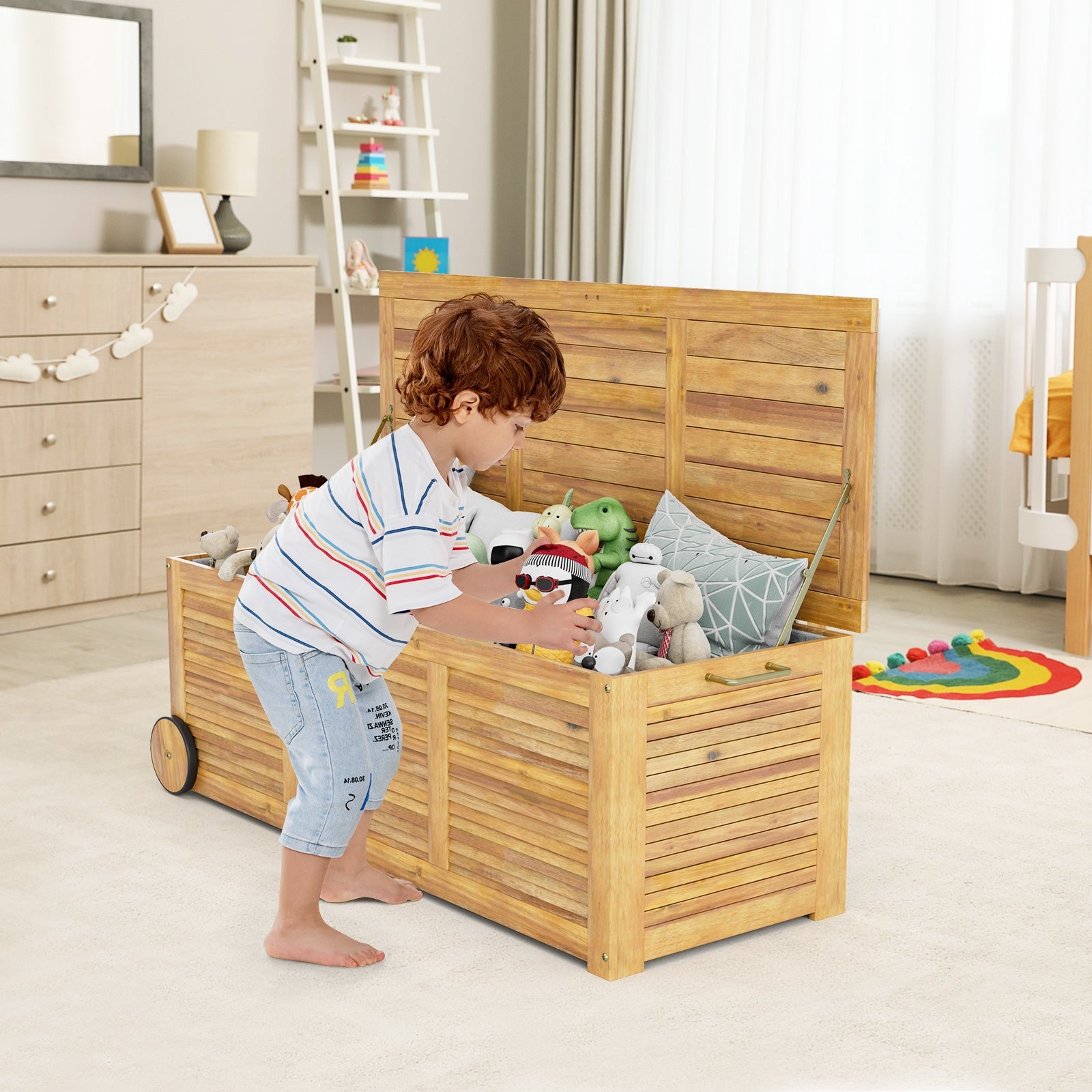 Wooden Deck Box With 2 Wheels, Side Handle, Natural Sheds & Outdoor Storage at Gallery Canada