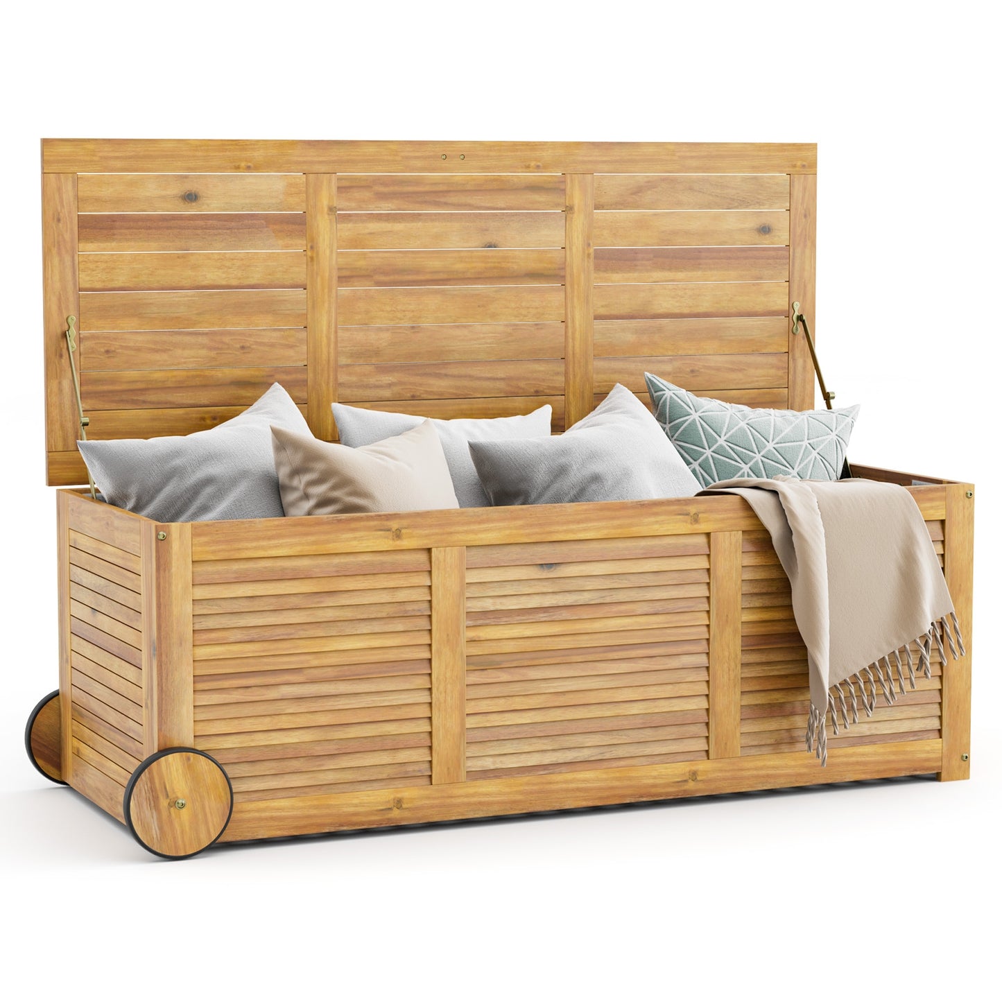 Wooden Deck Box With 2 Wheels, Side Handle, Natural Sheds & Outdoor Storage at Gallery Canada