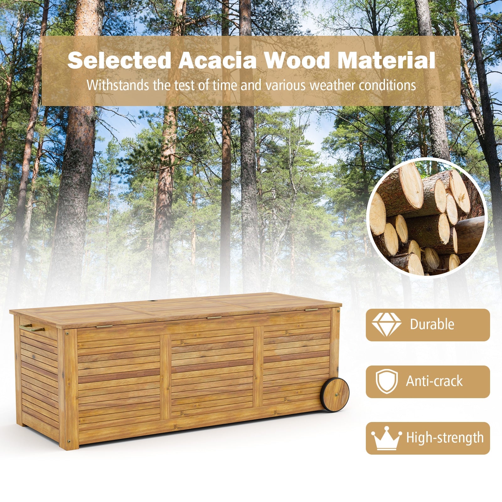 Wooden Deck Box With 2 Wheels, Side Handle, Natural Sheds & Outdoor Storage at Gallery Canada