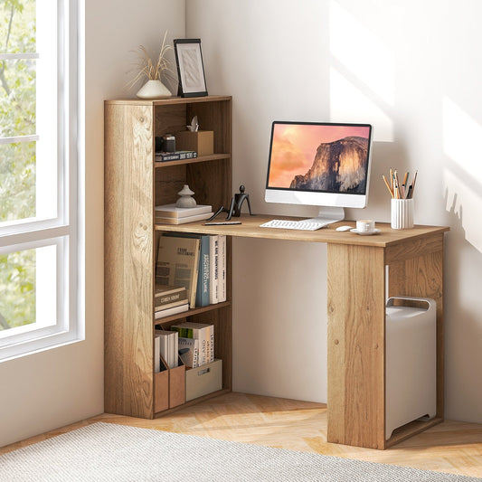 48 Inch Computer Desk with 4-Tier Bookcase and CPU Stand, Natural - Gallery Canada
