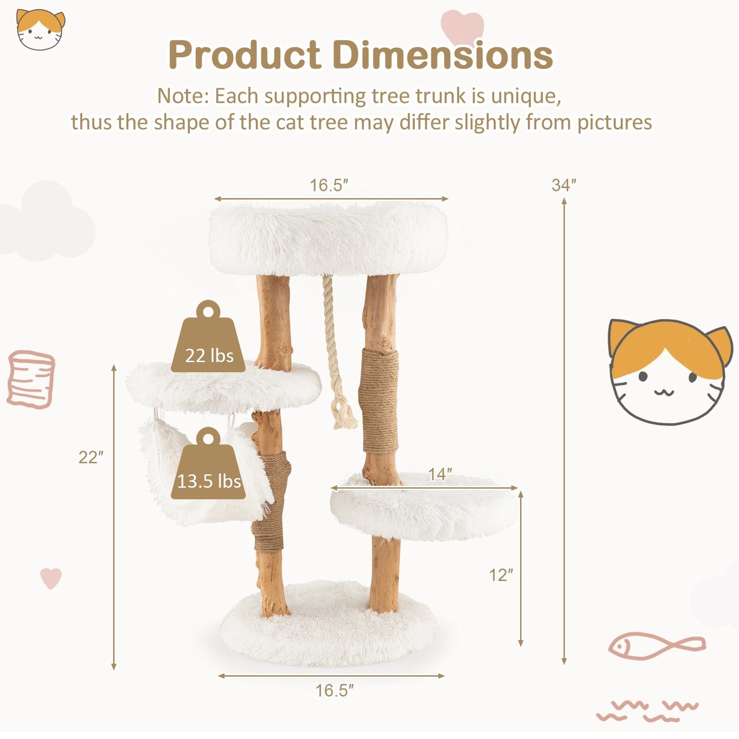 Solid Wood Cat Tower with Jute Scratching Posts and Hanging Rope for Indoor Cats, White - Gallery Canada