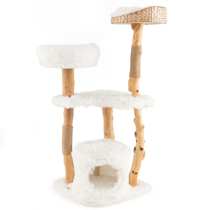 Solid Wood Cat Tower with Top Cattail Basket Cat Bed for Indoor Cats, White Cat Trees Condos & Scratchers at Gallery Canada