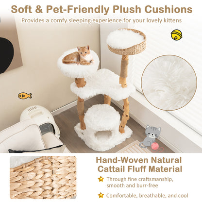 Solid Wood Cat Tower with Top Cattail Basket Cat Bed for Indoor Cats, White Cat Trees Condos & Scratchers at Gallery Canada
