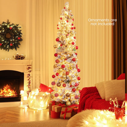 4.5/6/7 Feet Christmas Tree with 258 Branch Tips and 100 Incandescent Lights-Flocked and Slim-6 Feet, White Christmas Tree at Gallery Canada