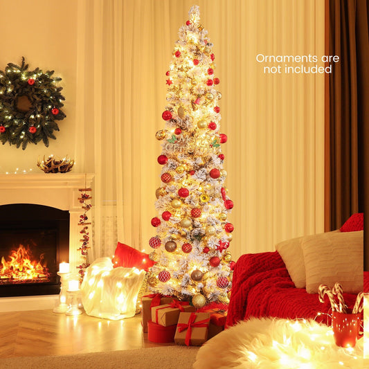 4.5/6/7 Feet Christmas Tree with 258 Branch Tips and 100 Incandescent Lights-Flocked and Slim-6 Feet, White Christmas Tree 6 Feet at Gallery Canada