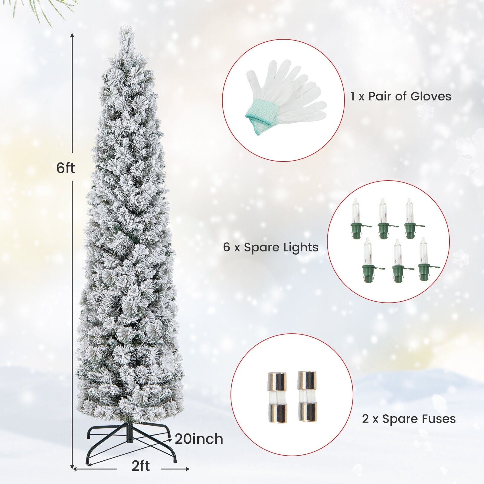 4.5/6/7 Feet Christmas Tree with 258 Branch Tips and 100 Incandescent Lights-Flocked and Slim-6 Feet, White Christmas Tree at Gallery Canada