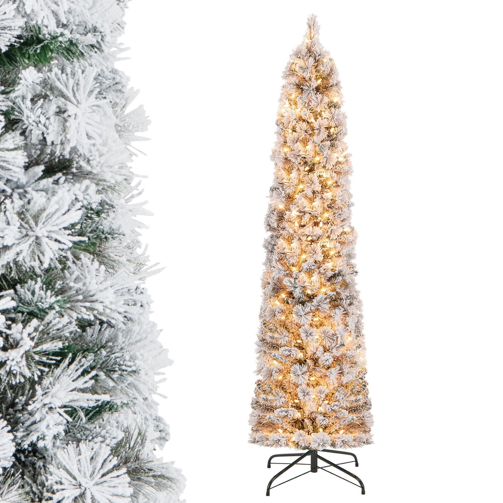 4.5/6/7 Feet Christmas Tree with 258 Branch Tips and 100 Incandescent Lights-Flocked and Slim-6 Feet, White Christmas Tree at Gallery Canada