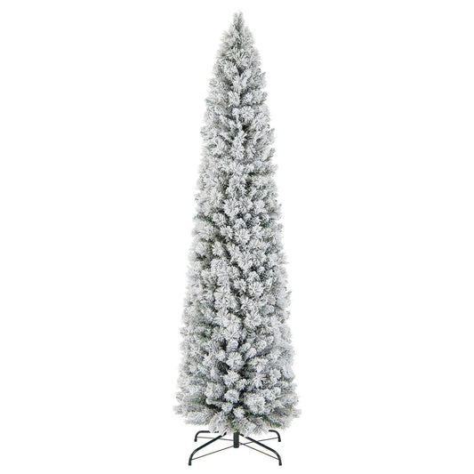4.5/6/7 Feet Christmas Tree with 258 Branch Tips and 100 Incandescent Lights-Flocked and Slim-7 ft - Gallery Canada