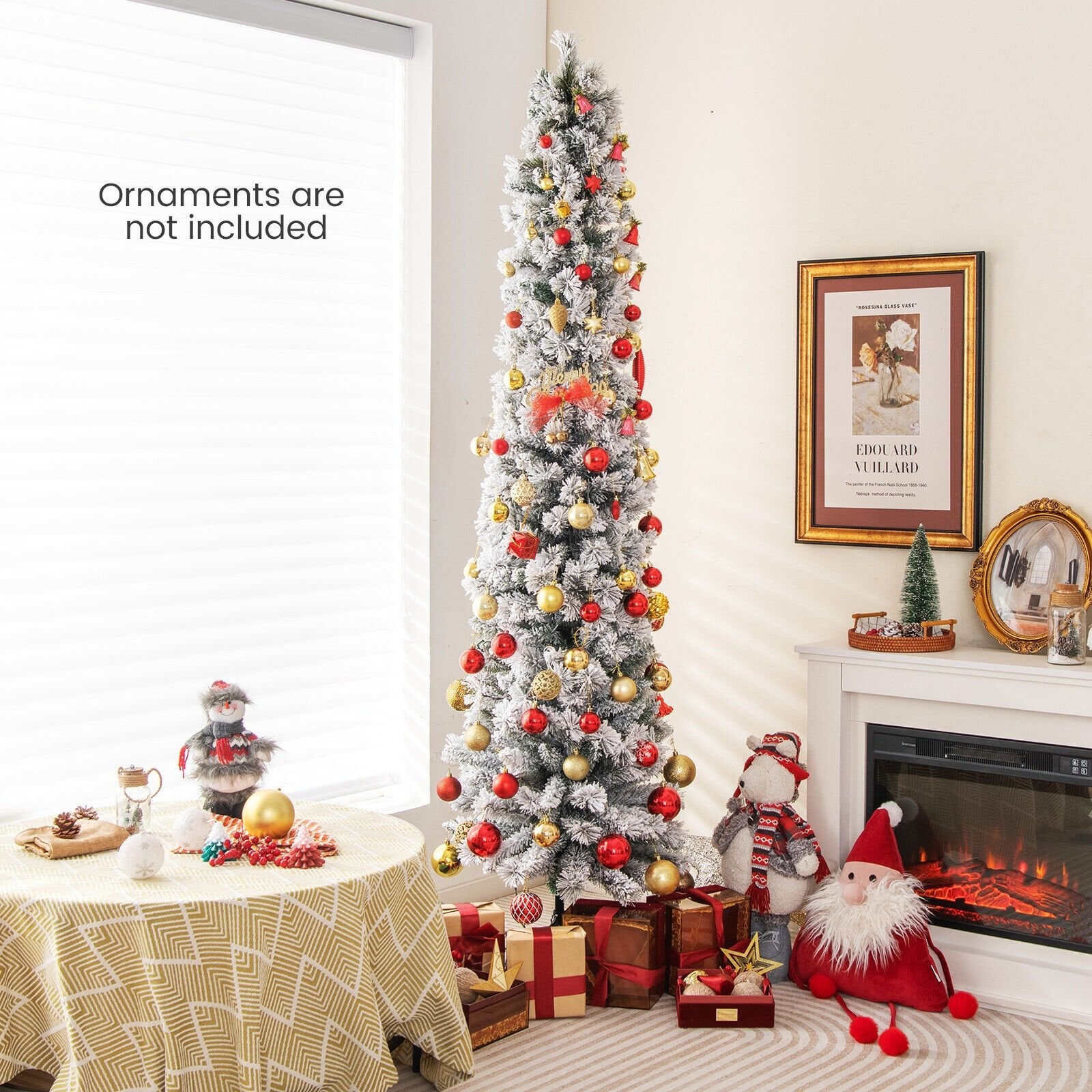 4.5/6/7 Feet Christmas Tree with 258 Branch Tips and 100 Incandescent Lights-Flocked and Slim-7 ft - Gallery Canada