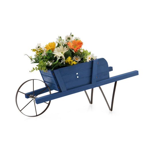 Wooden Wagon Planter with 9 Magnetic Accessories for Garden Yard, Blue - Gallery Canada