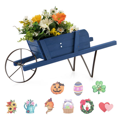 Wooden Wagon Planter with 9 Magnetic Accessories for Garden Yard, Blue Plant Stands at Gallery Canada