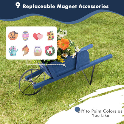 Wooden Wagon Planter with 9 Magnetic Accessories for Garden Yard, Blue Plant Stands at Gallery Canada