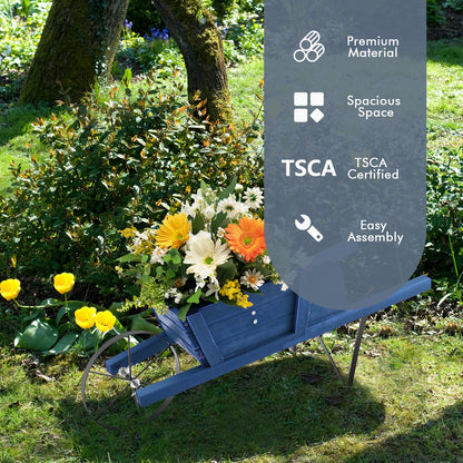 Wooden Wagon Planter with 9 Magnetic Accessories for Garden Yard, Blue Plant Stands at Gallery Canada